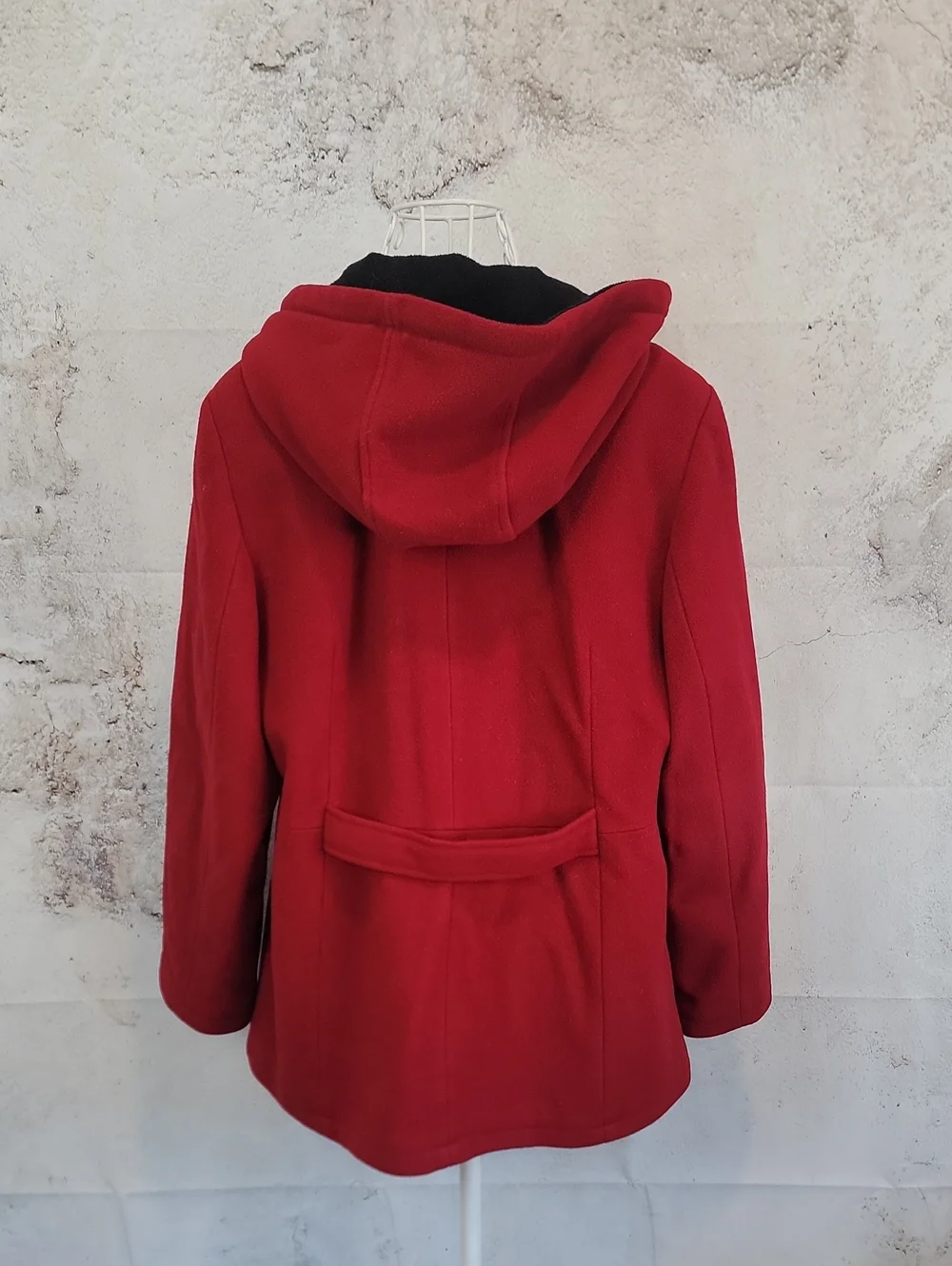 Fleet Street Wool Blend Red Hooded Zip Coat Womens Size L